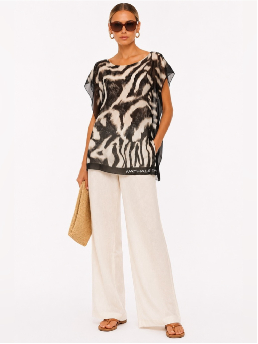 Nathalie Chaize silk Zebra Print Sheer Tunic Top Medium